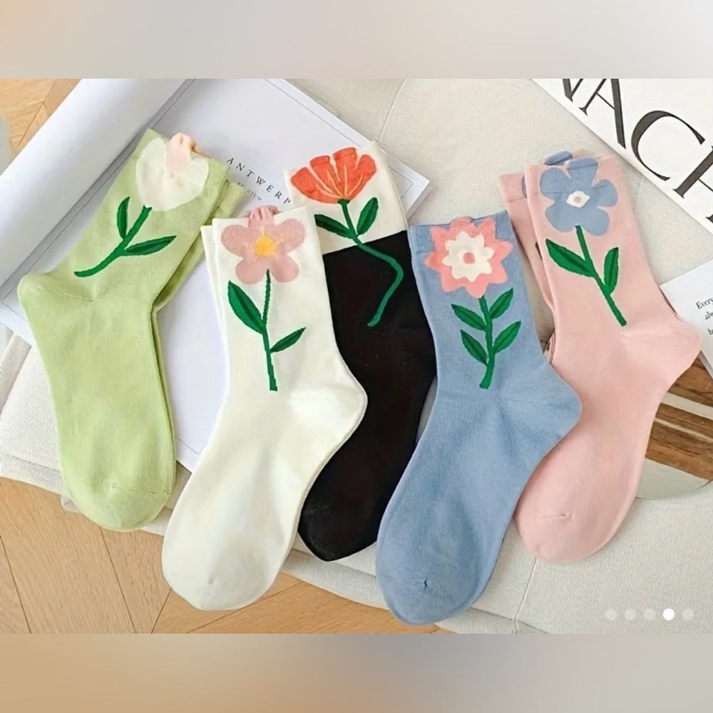 Cute Flower Print Spring 5PC Socks Set
